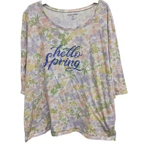 Woman Within Hello Spring  Top Womens Size 1X Floral Cottagecore 3/4 Sleeve